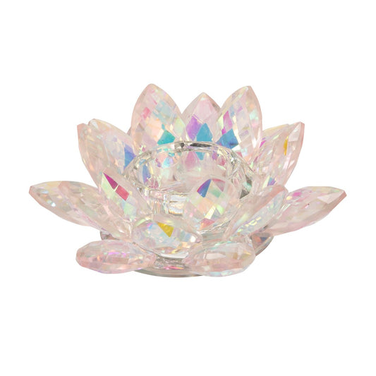 Blush Crystal Lotus Votive Holder 6"