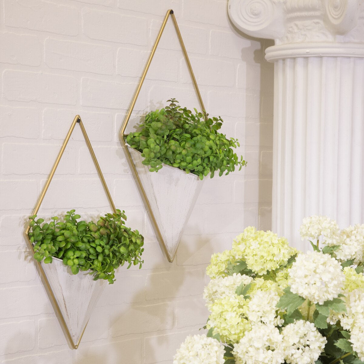 S/2 Metal Diamond Wall Planters, White