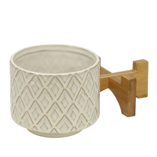 Ceramic 5" Flower Pot W/ Wooden Stand