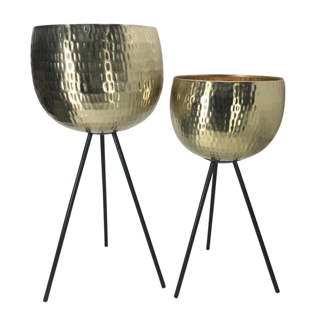 S/2 Iron 26"/22" Hammered Bowlplanters, Gold/black