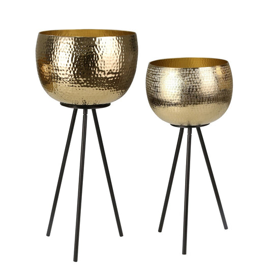 S/2 Iron 26"/22" Hammered Bowlplanters, Gold/black