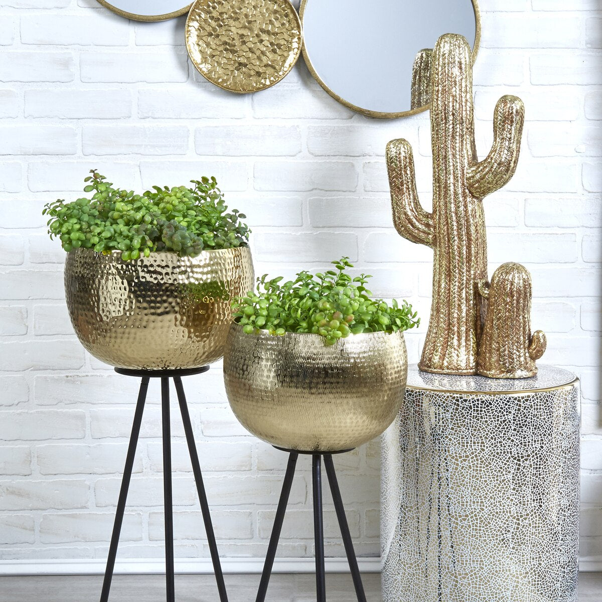 S/2 Iron 26"/22" Hammered Bowlplanters, Gold/black