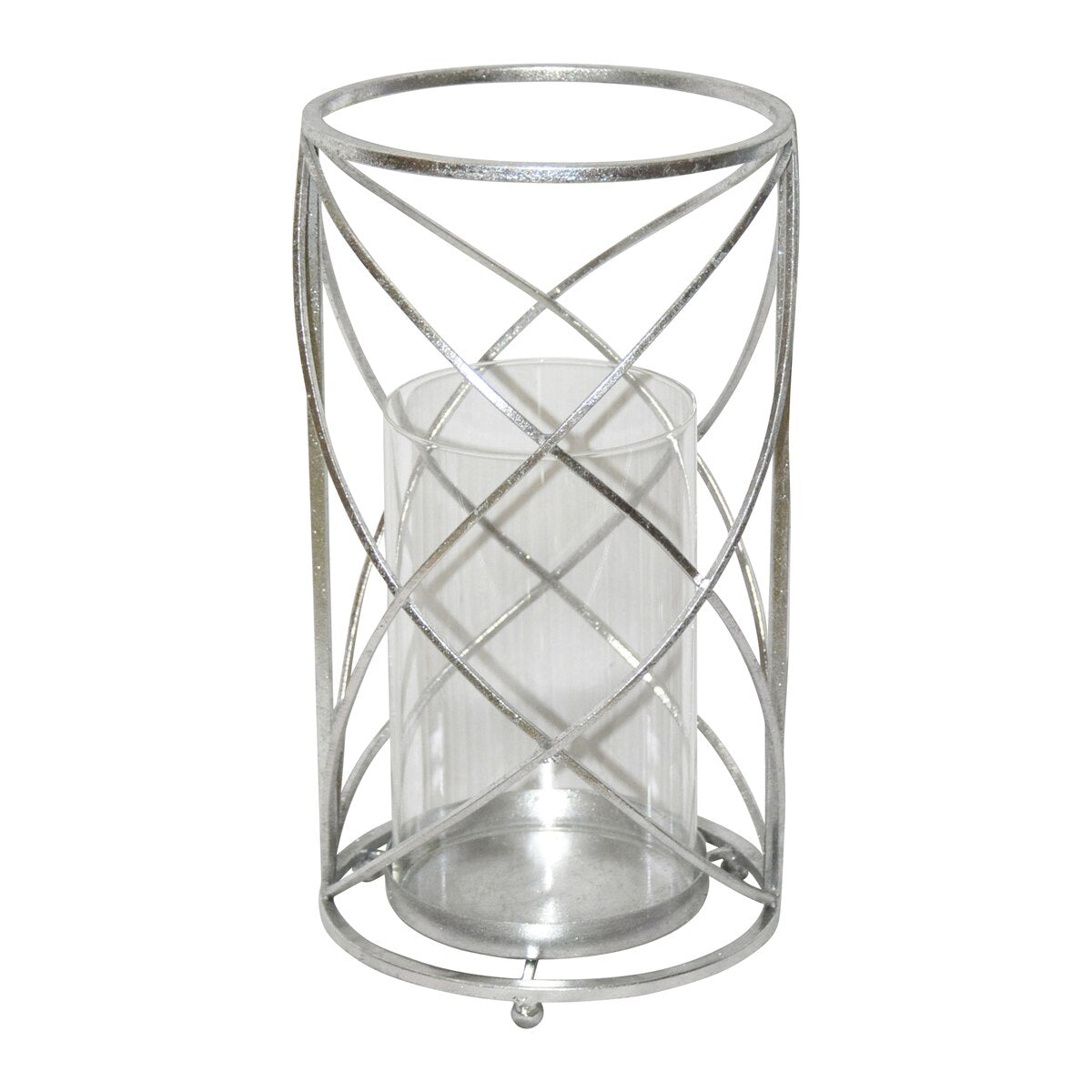 Metal 13" Hurricane Candle Holder, Silver