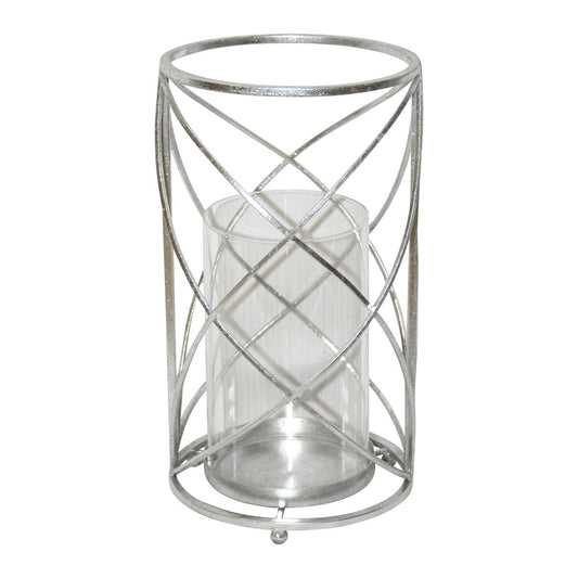 Metal 13" Hurricane Candle Holder, Silver