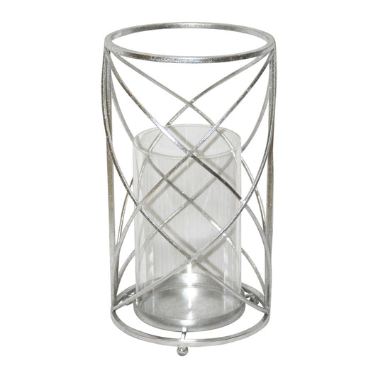 Metal 13" Hurricane Candle Holder, Silver