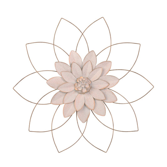 Metal 25" Wall Flower, White/gold, Wb