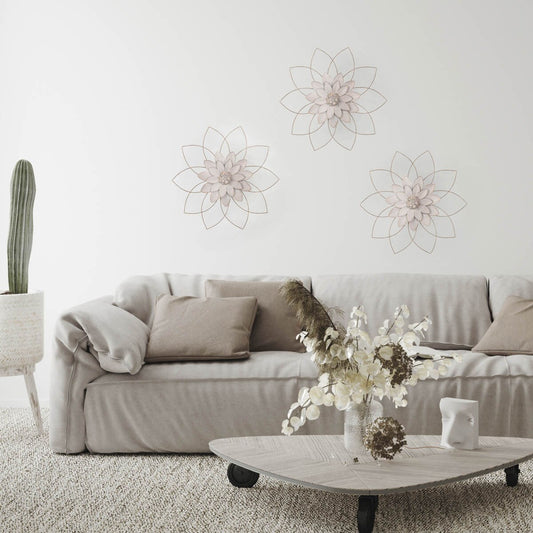 Metal 25" Wall Flower, White/gold, Wb