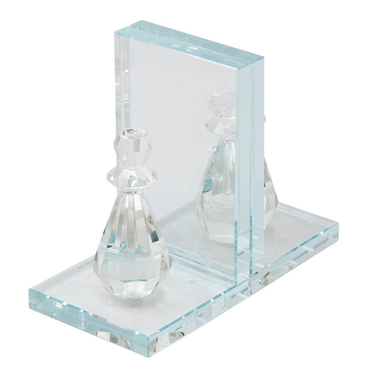 S/2 Crystal Chess Piece Bookends, Clear