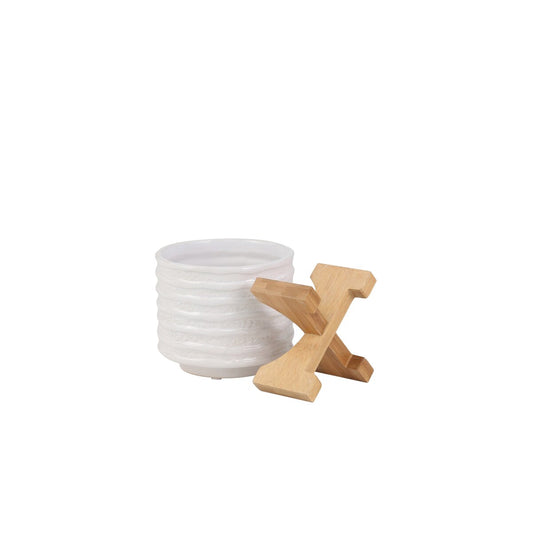 Ceramic 5" Planter On Stand, White Stripe