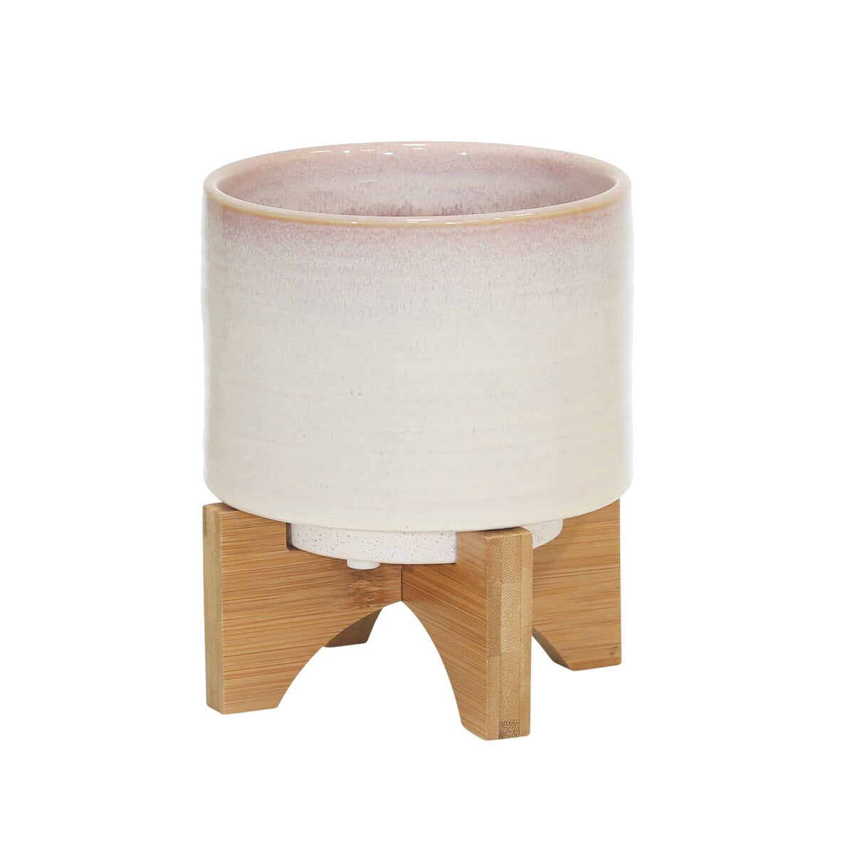 Ceramic 5" Planter On Stand, Cream Stripe