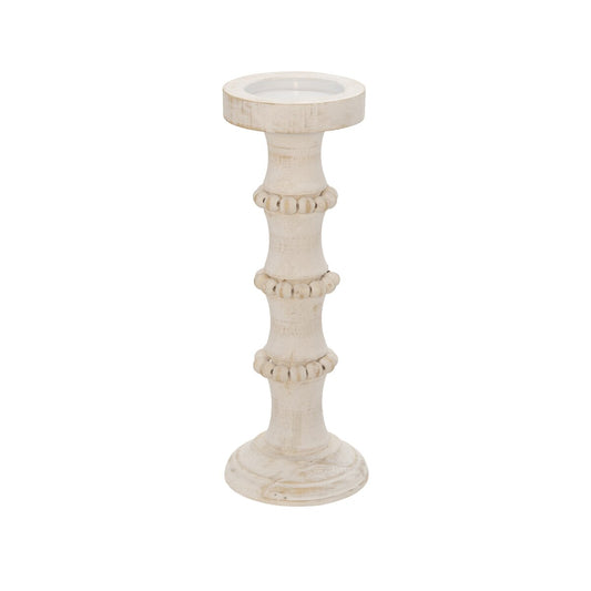Wood, 13" Antique Style Candle Holder, White