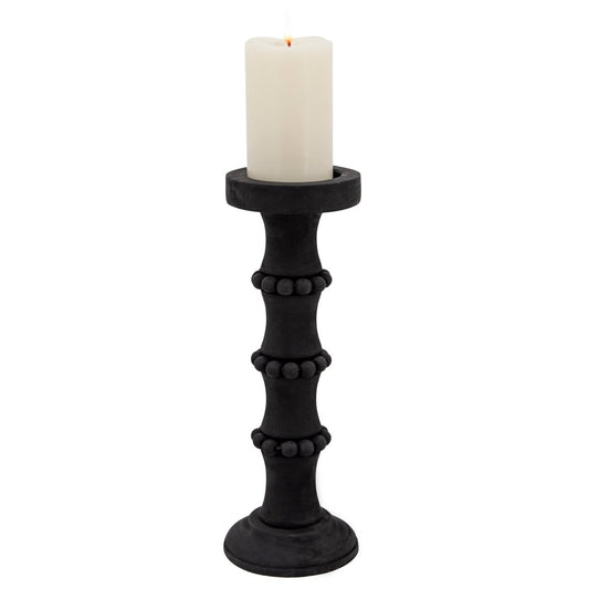 Wood, 14" Antique Style Candle Holder, Black