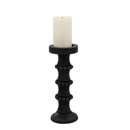 Wood, 13" Antique Style Candle Holder, Black