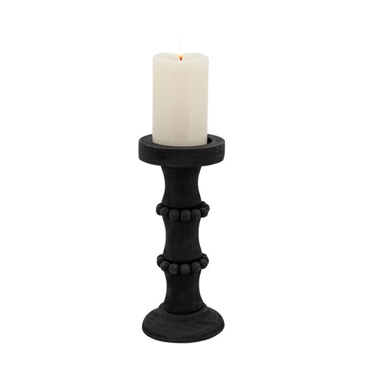 Wood, 11" Antique Style Candle Holder, Black