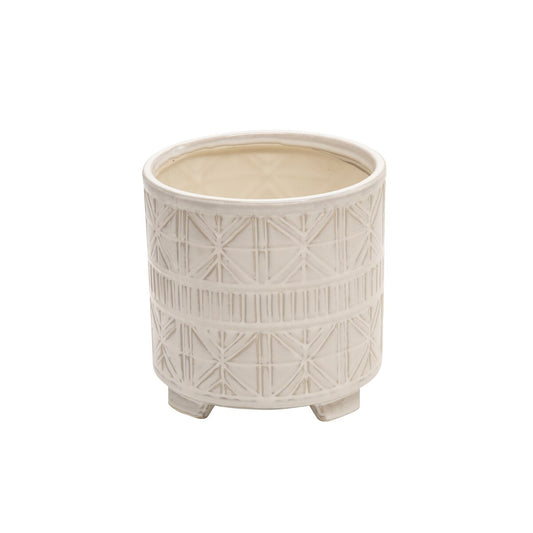 S/2 Ceramic 6/8" Abstract Footed Planter, Beige
