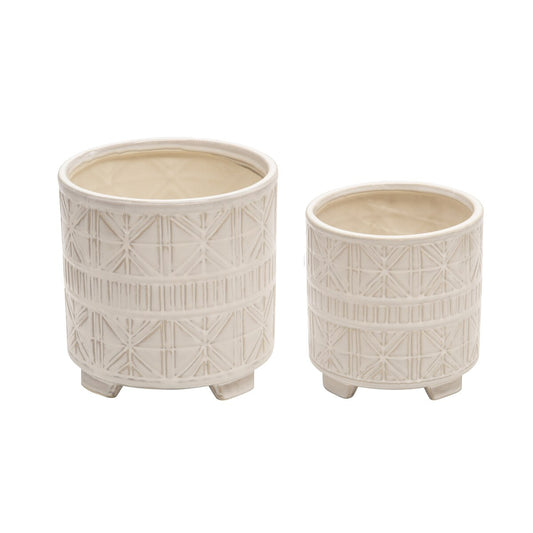 S/2 Ceramic 6/8" Abstract Footed Planter, Beige