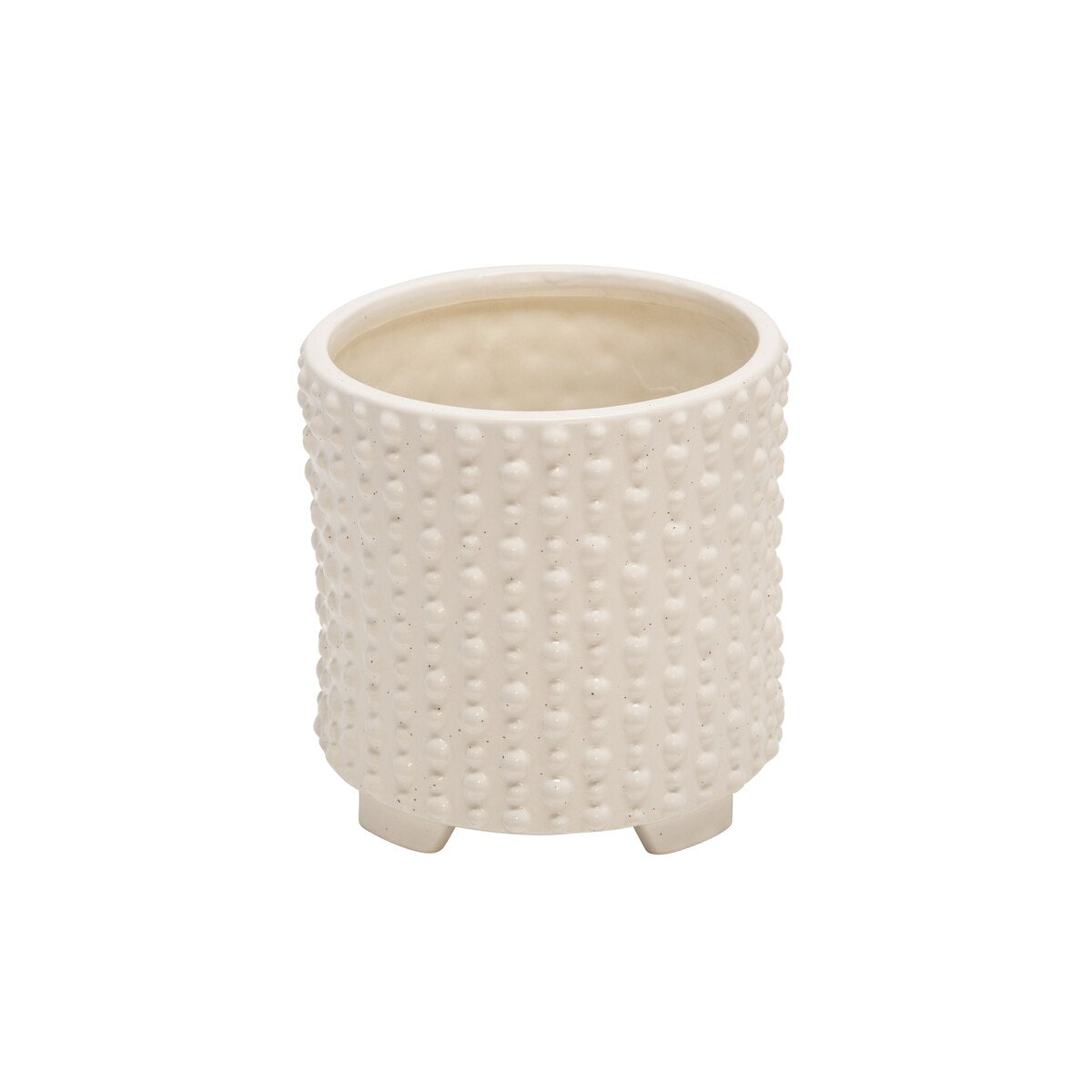 S/2 Ceramic 6/8" Footed Planters W/ Dots, White