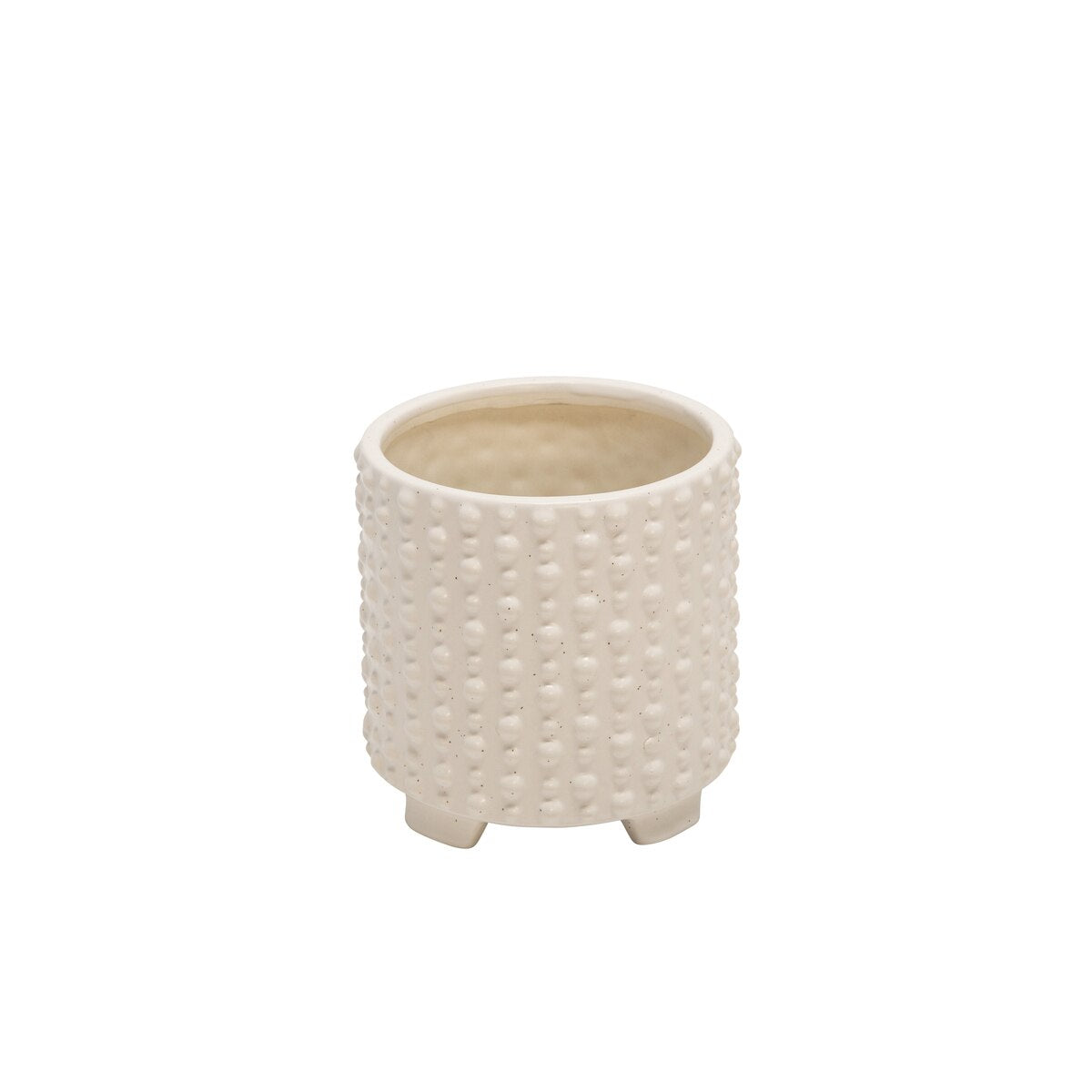 S/2 Ceramic 6/8" Footed Planters W/ Dots, White