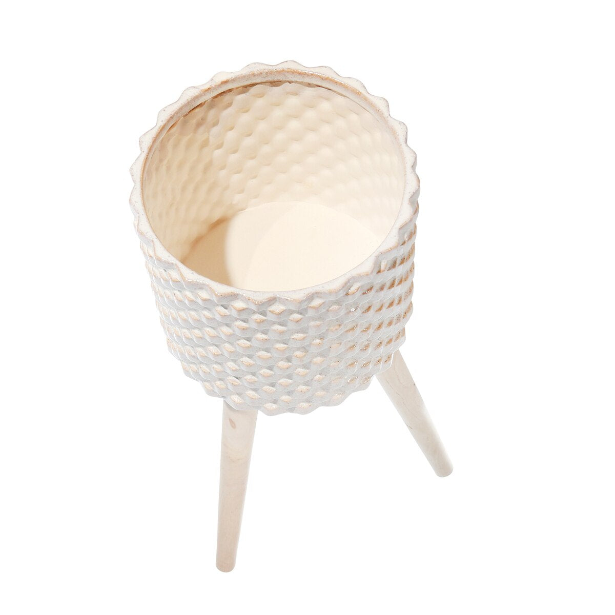 S/2 Ceramic, 8/10" Textured Planter 3 Legs, Beige