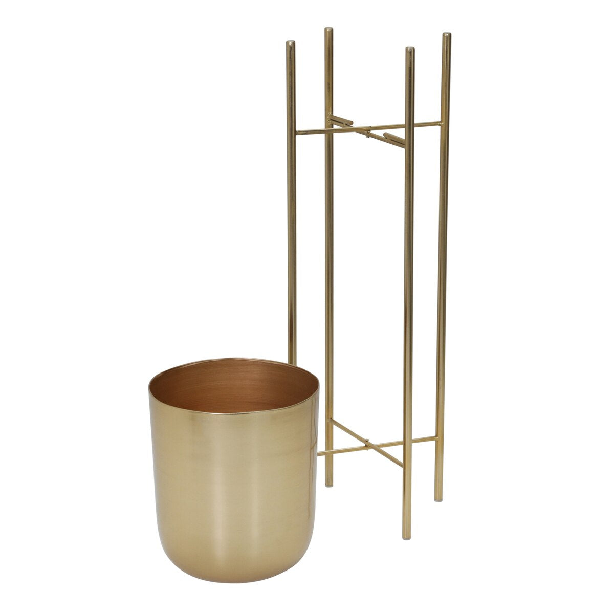 S/3 Metal Planters On Stand 40/30/20"h, Gold