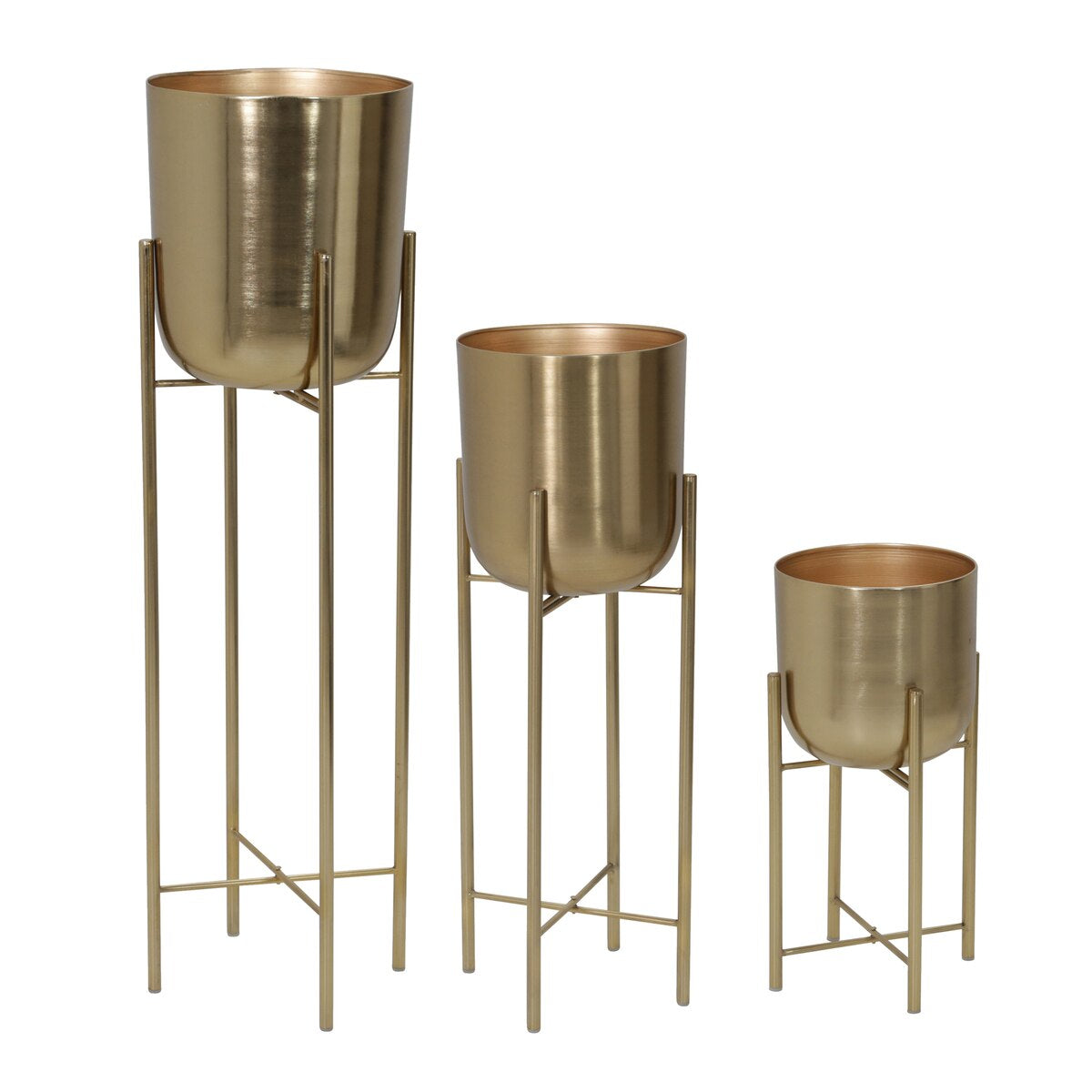 S/3 Metal Planters On Stand 40/30/20"h, Gold