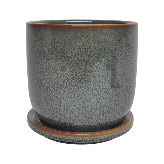 Ceramic 5" Planter W/ Saucer, Moss Green