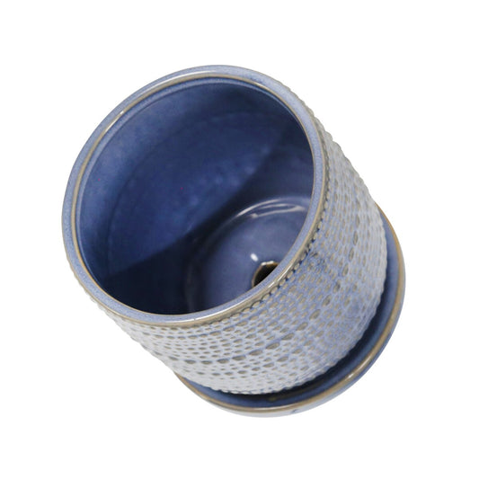 Ceramic 5" Textured Planter W/ Saucer, Blue