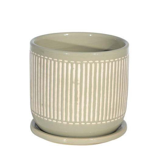 Ceramic 6" Planter W/ Saucer,gray