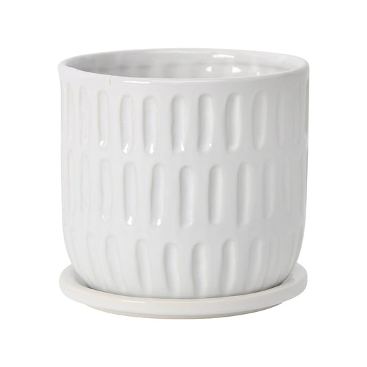 Ceramic 6" Textured Planter W/ Saucer, Beige