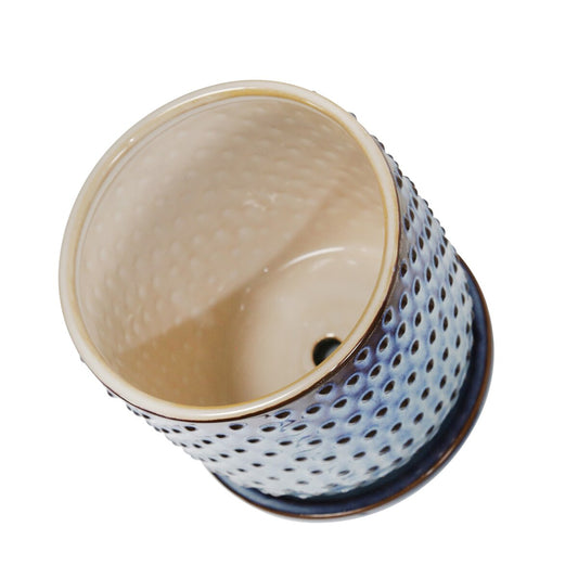 Ceramic 6" Dotted Planter W/ Saucer, Blue