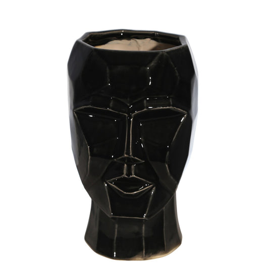Ceramic, 12" Face Vase, Black