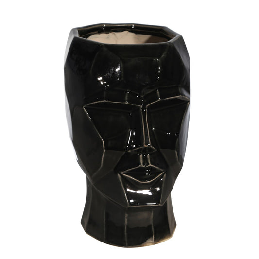 Ceramic, 12" Face Vase, Black