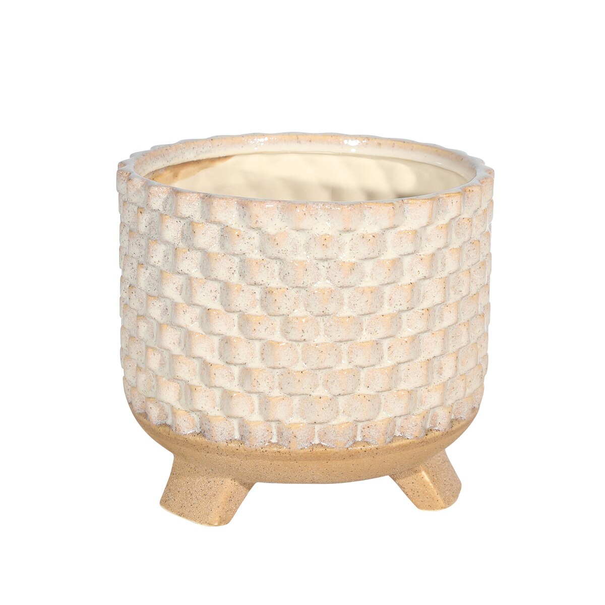 S/2 Ceramic 6/8" Textured Footed Planter, White