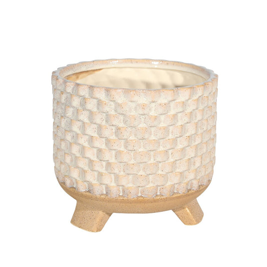 S/2 Ceramic 6/8" Textured Footed Planter, White