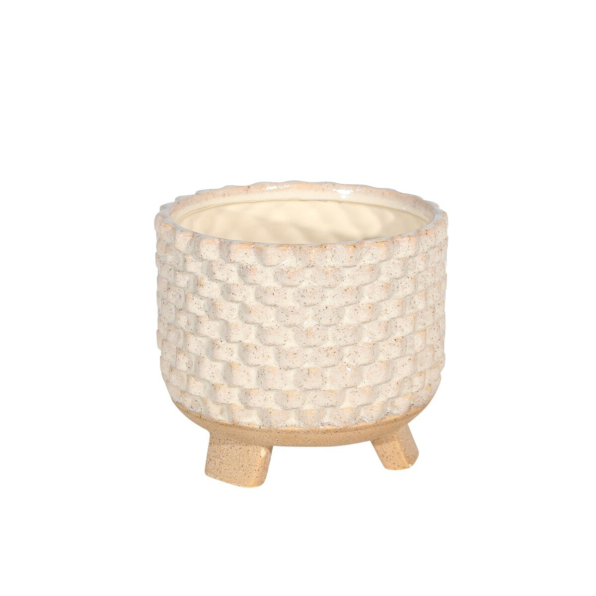 S/2 Ceramic 6/8" Textured Footed Planter, White