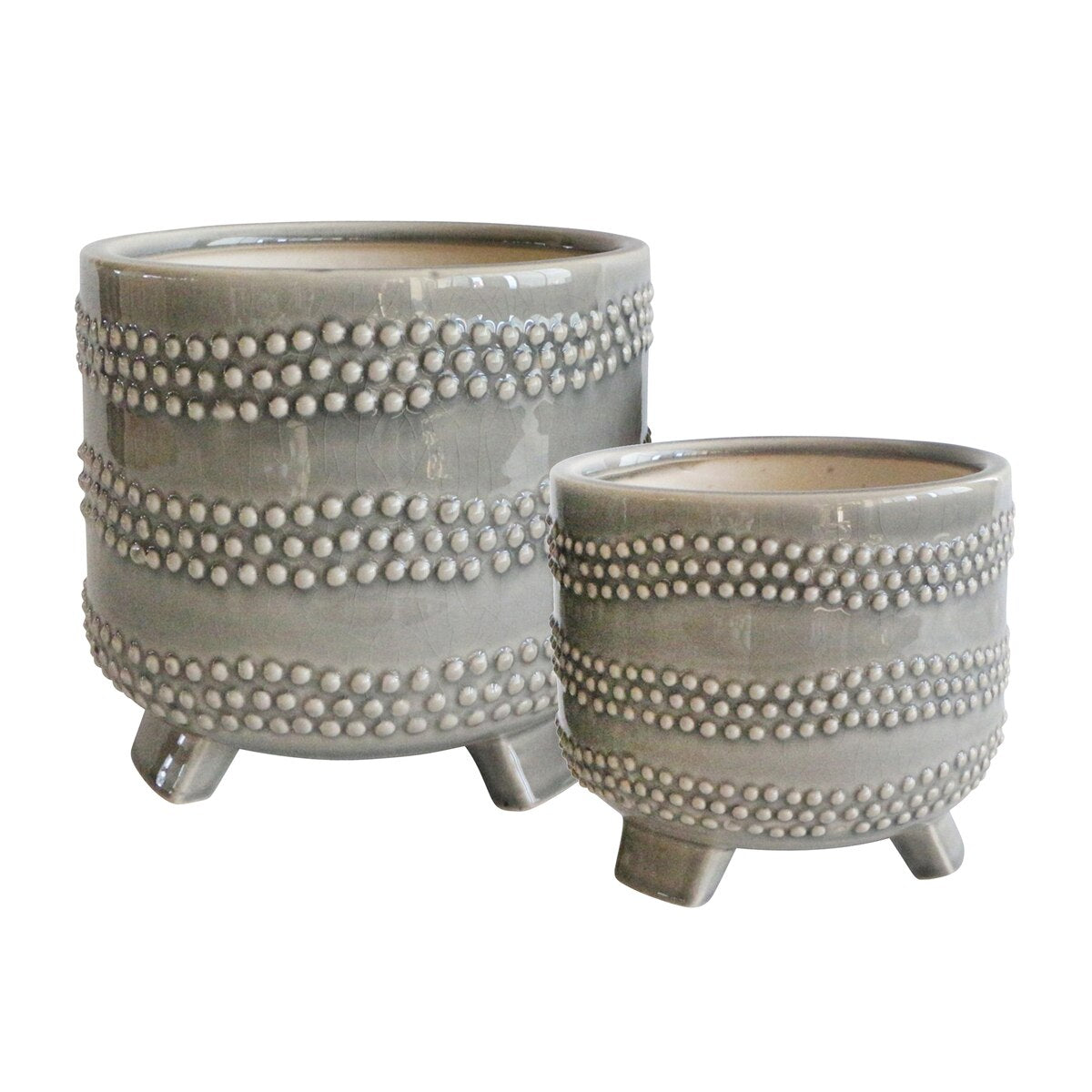 S/2 6/8" Footed Planter W/ Dots, Gray