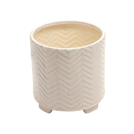 S/2 Ceramic 8/10" Chevron Footed Planter, White