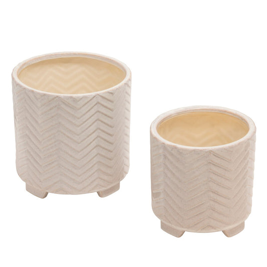 S/2 Ceramic 8/10" Chevron Footed Planter, White