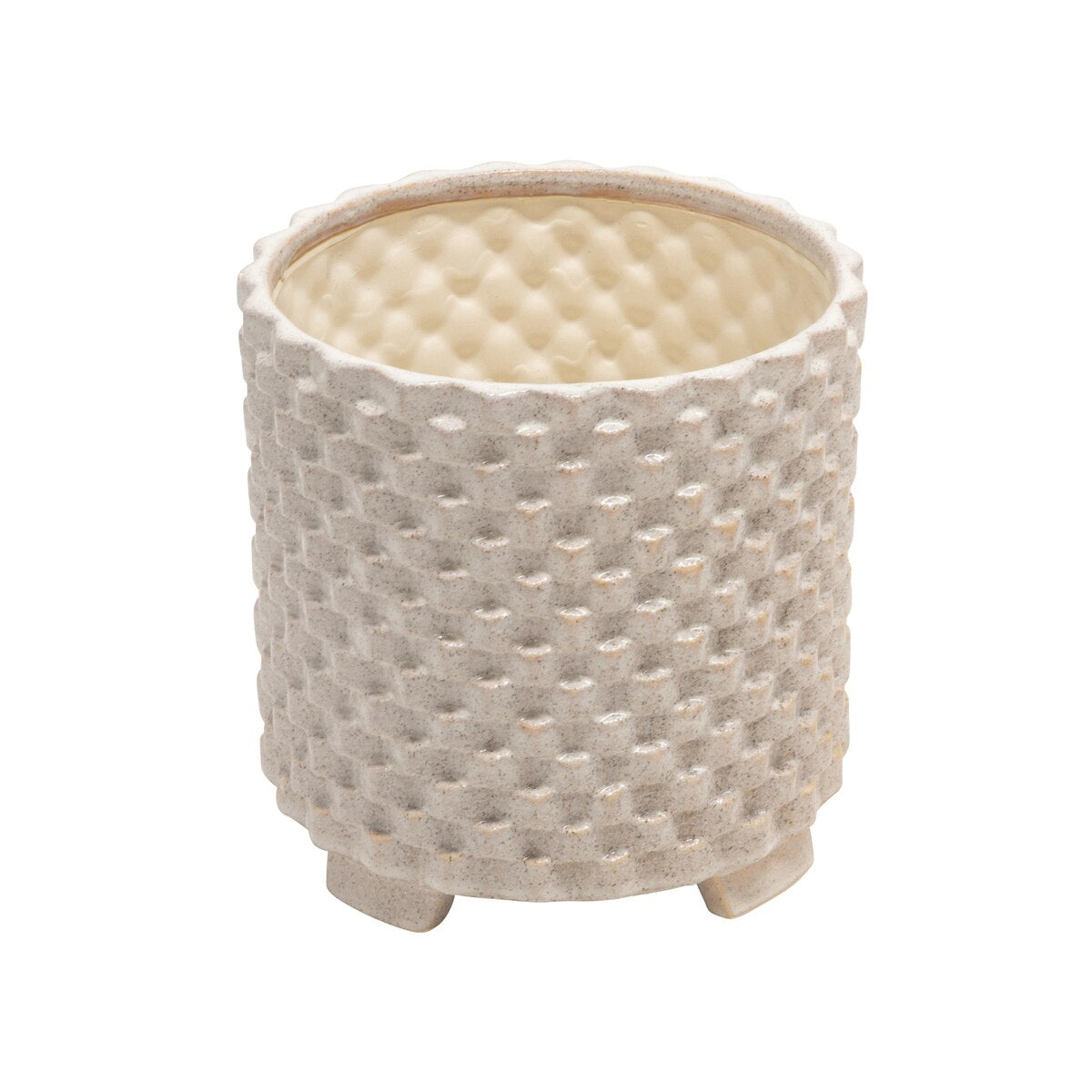 S/2 Ceramic 8/10" Textured Footed Planter, White