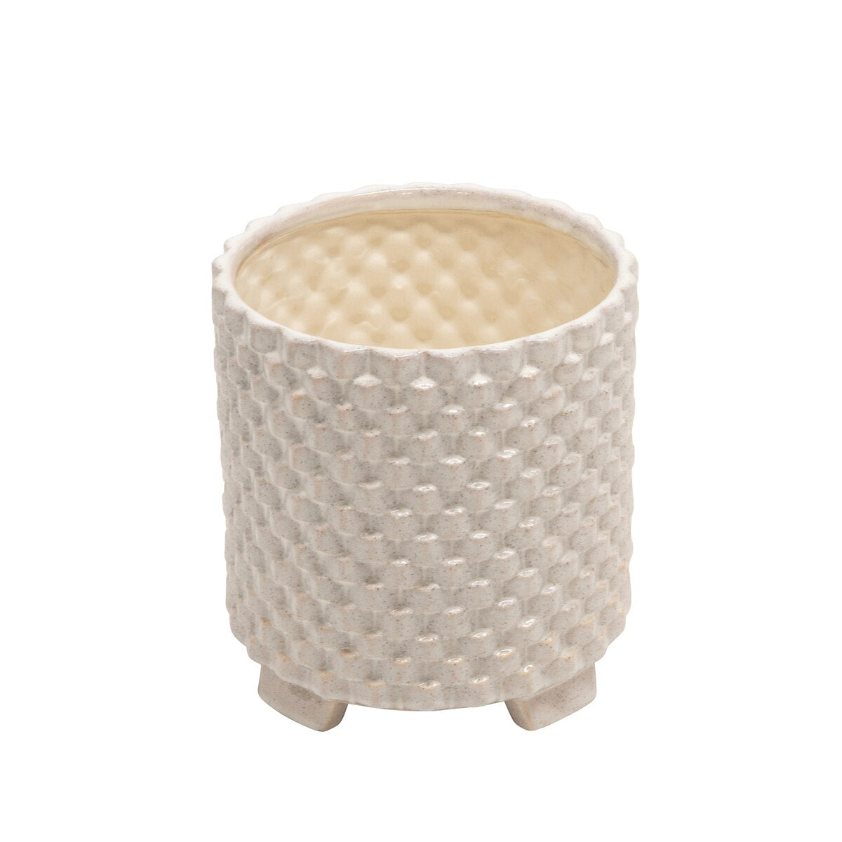 S/2 Ceramic 8/10" Textured Footed Planter, White