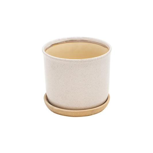 S/2 Ceramic 6/8" Planter W/ Saucer, Beige