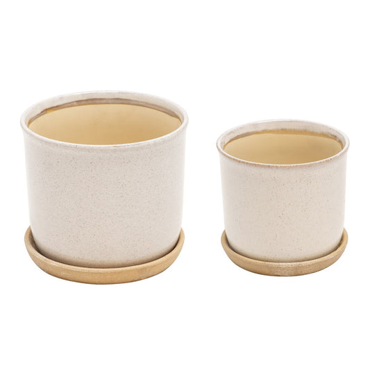 S/2 Ceramic 6/8" Planter W/ Saucer, Beige