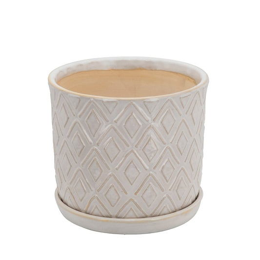 S/2 Diamond Planter 6/8" W/ Saucer, Beige