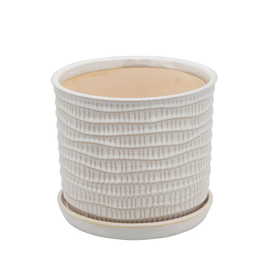 S/2 Textured Planter 6/8" W/ Saucer, Beige