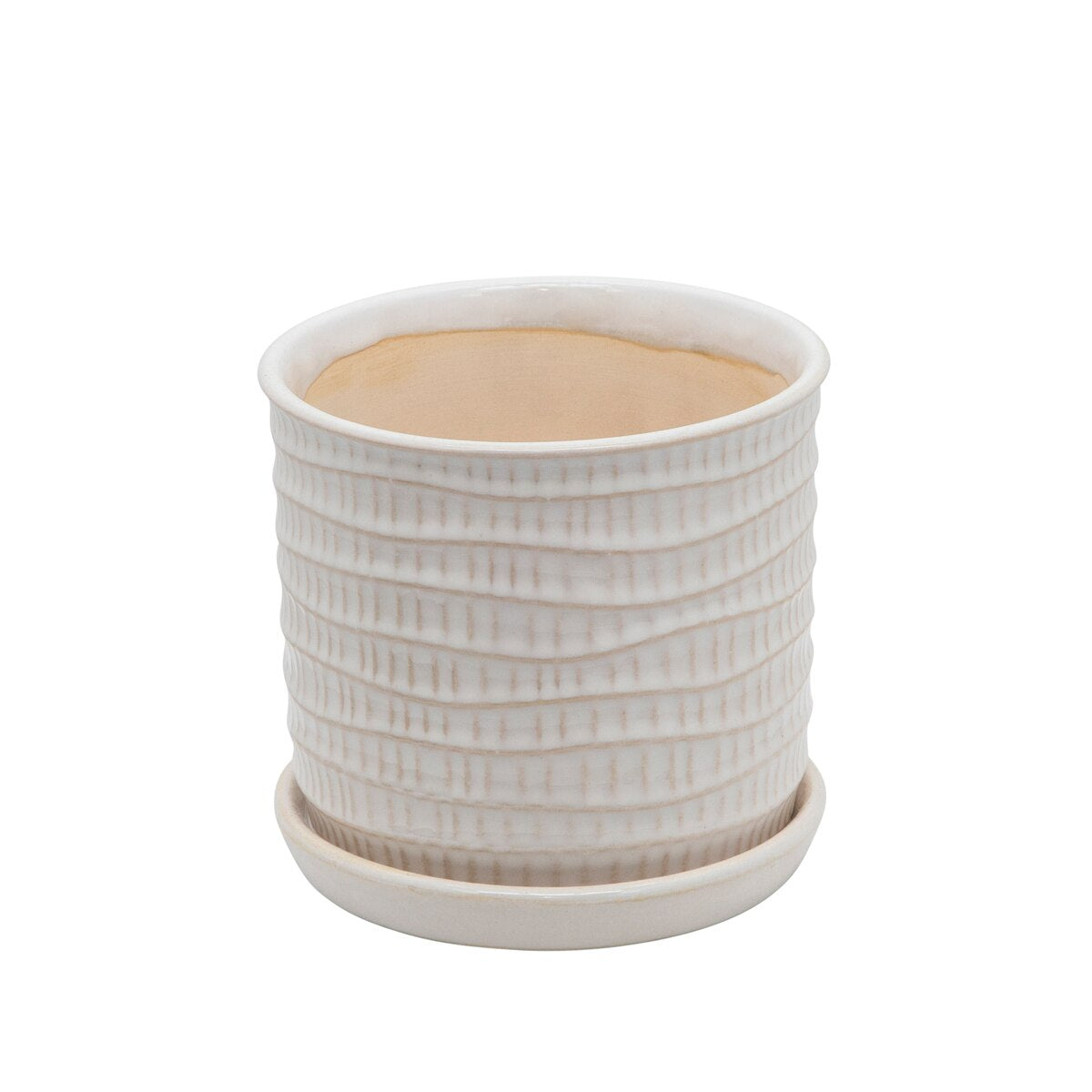 S/2 Textured Planter 6/8" W/ Saucer, Beige