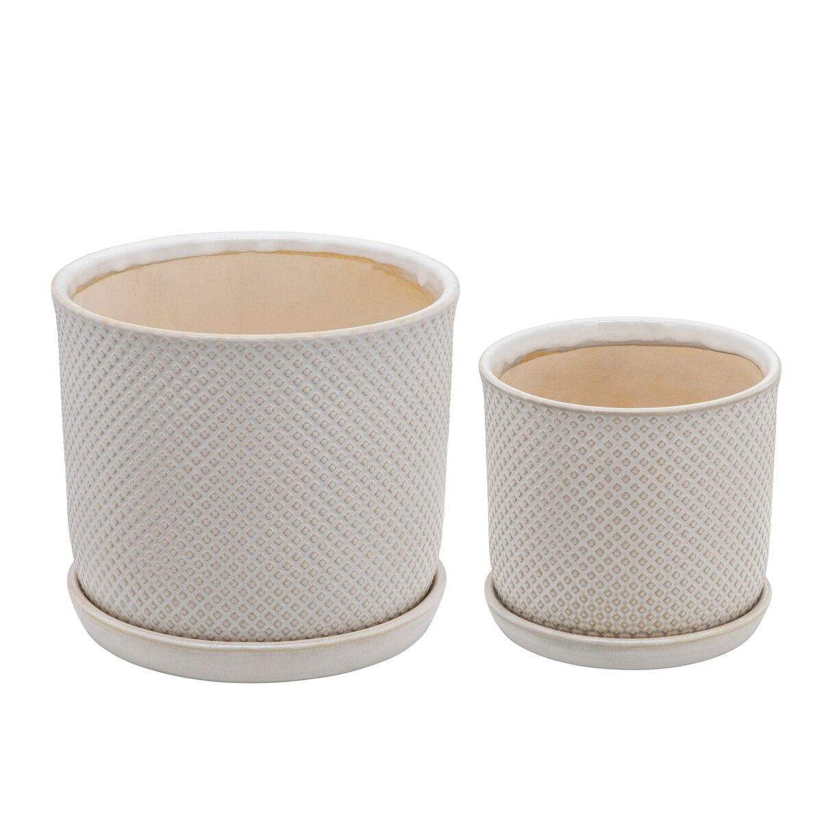 S/2  Square Dot Planter 6/8" W/ Saucer, Beige