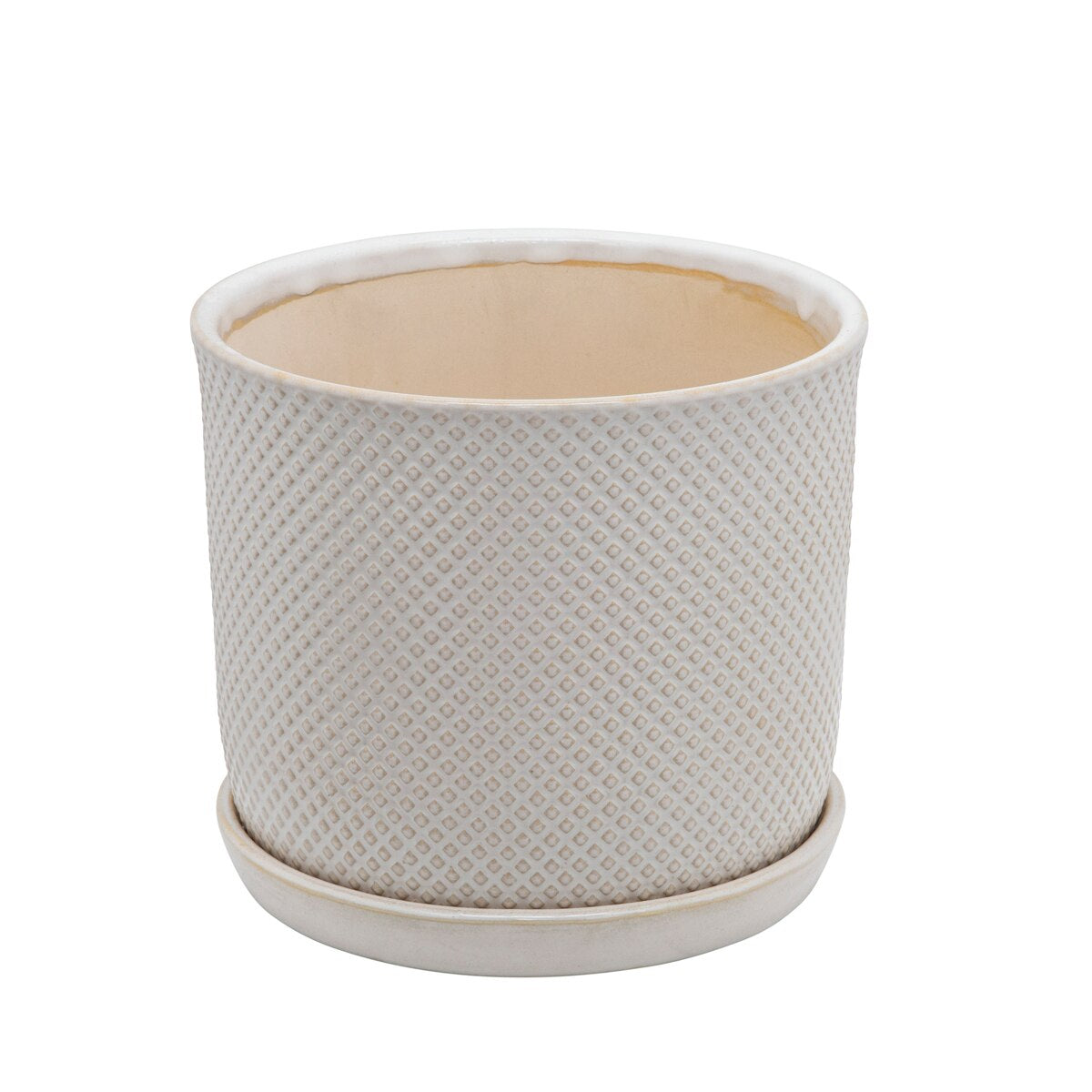 S/2  Square Dot Planter 6/8" W/ Saucer, Beige