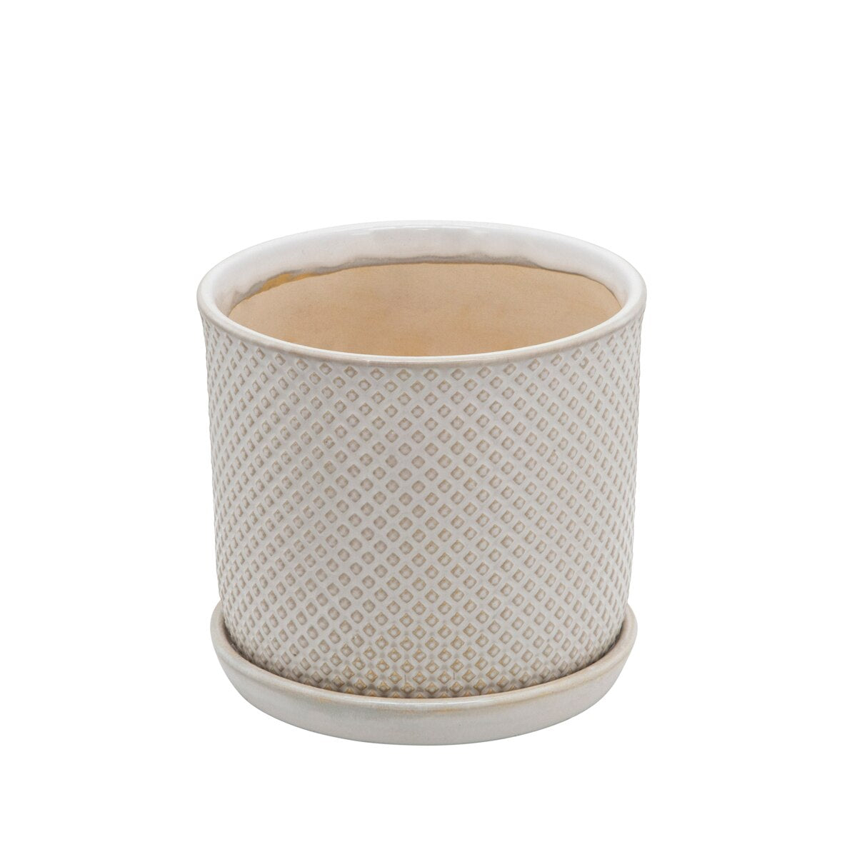 S/2  Square Dot Planter 6/8" W/ Saucer, Beige