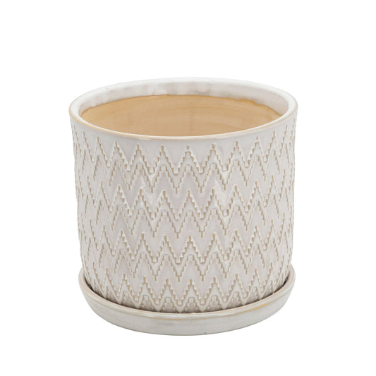 S/2 Chevron Planter 6/8" W/ Saucer, Beige