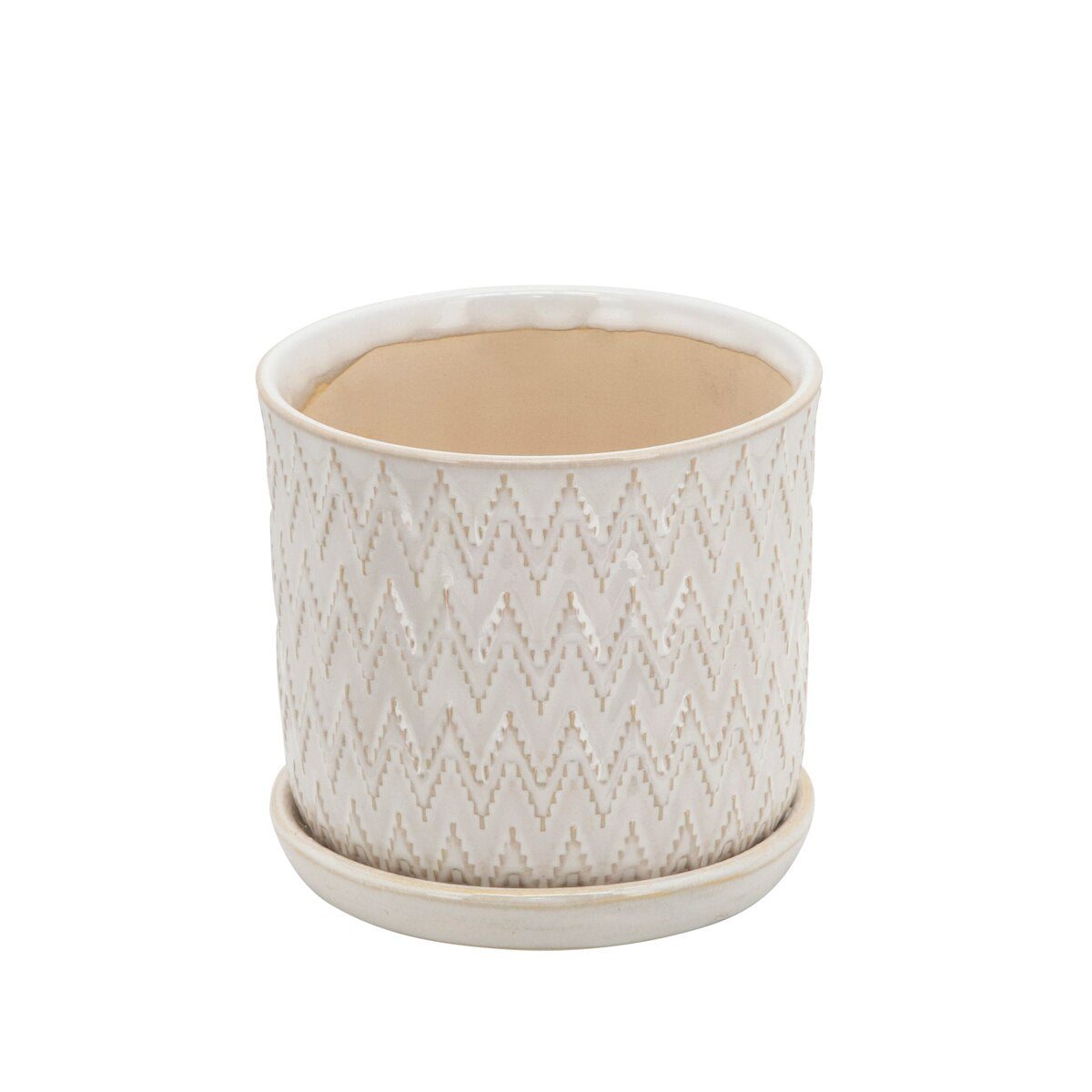 S/2 Chevron Planter 6/8"  W/ Saucer, Beige